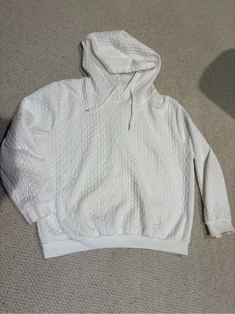 Cozy White Cable-Knit Hooded Pullover